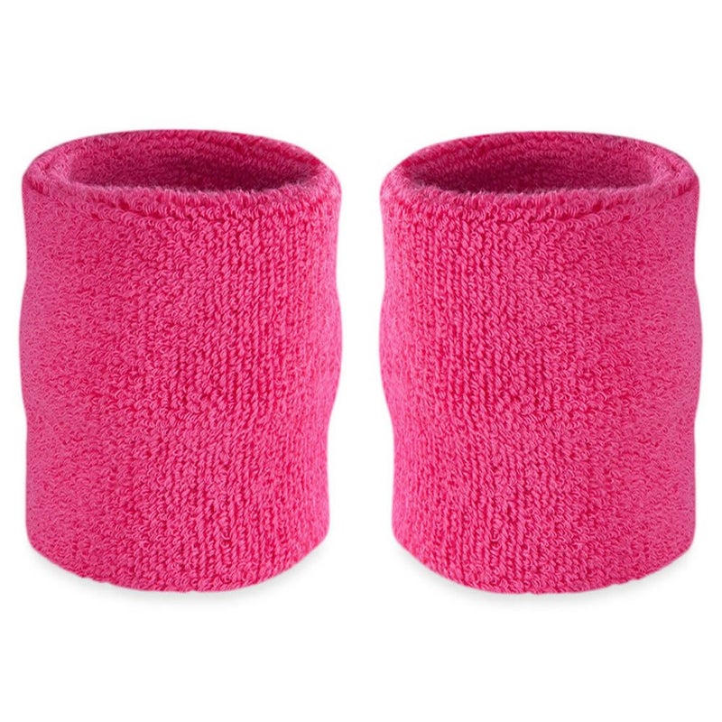 Suddora Arm Sweatbands, Absorbent and Breathable Thick Cotton Bands for Working Out, Gymnastics, Basketball, Tennis, and Football, Multiuse 4-inch Wristbands for Costumes, Neon Pink - Image 1